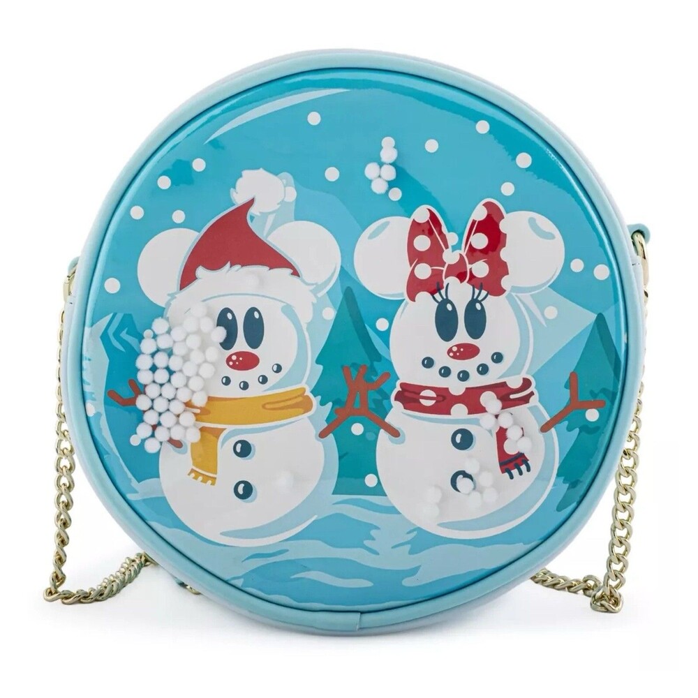 DISNEY LOUNGEFLY Mickey & Minnie Snowman Snow Globe Crossbody Bag-NWT